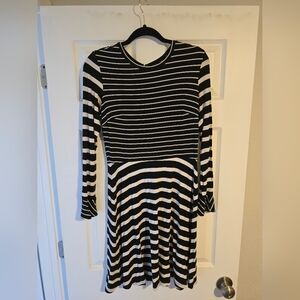 Black & White Striped Long Sleeve Women's Dress